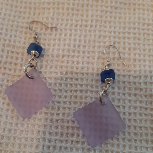 Lilac Sea Glass and Sterling Silver Drop Earrings - Picture 2 of 2